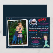 Foto Shark Mermaid verjaardagsuitnodiging Pool par Kaart (Voorkant / Achterkant)