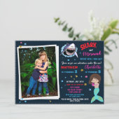 Foto Shark Mermaid verjaardagsuitnodiging Pool par Kaart (Staand voorkant)