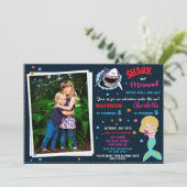 Foto Shark Mermaid verjaardagsuitnodiging Pool par Kaart (Staand voorkant)