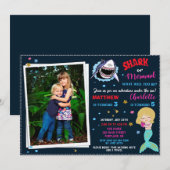 Foto Shark Mermaid verjaardagsuitnodiging Pool par Kaart (Voorkant / Achterkant)