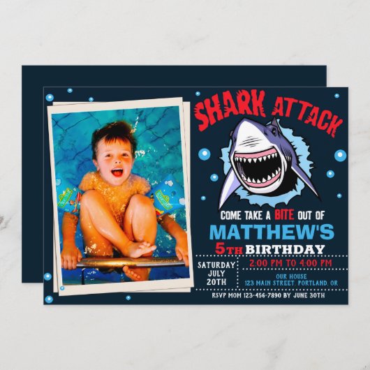 Foto Shark-uitnodiging voor verjaardagsuitnodiging Kaart (Voorkant / Achterkant)