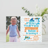 Foto Sharks Fin-tastic Birthday Invitation Kaart (Staand voorkant)