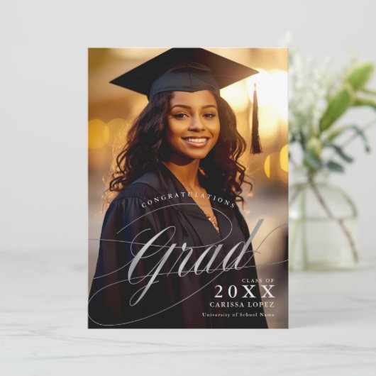 Foto Silver Afstuderen Ceremony & Dinner Event Kaart (Staand voorkant)