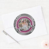 Foto Silver Black Flourish Elegant Banner Magenta Ronde Sticker (Envelop)