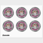 Foto Silver Black Flourish Elegant Banner Magenta Ronde Sticker (Vel)