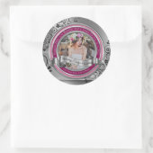 Foto Silver Black Flourish Elegant Banner Magenta Ronde Sticker (Tas)