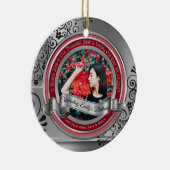 Foto Silver Black Flourish Elegant Banner Red Keramisch Ornament (Rechts)