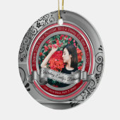 Foto Silver Black Flourish Elegant Banner Red Keramisch Ornament (Links)