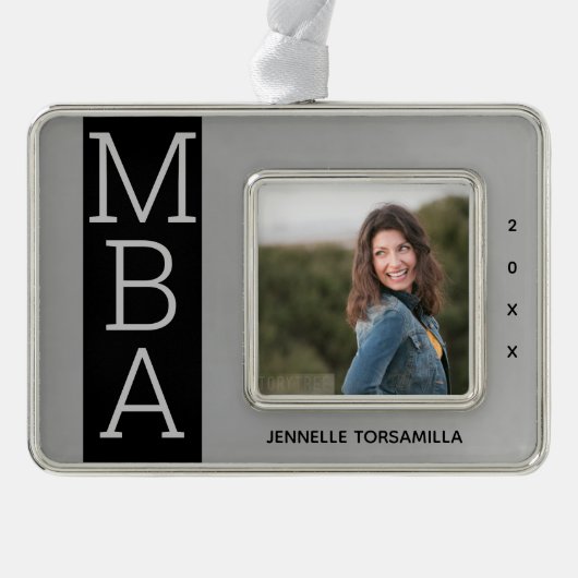 Foto Silver Black MBA-Afstuderen Verzilverd Omlijst Ornament (Voorkant)