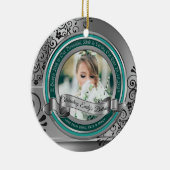 Foto Silver Flourish Elegant Banner Turquoise Keramisch Ornament (Rechts)