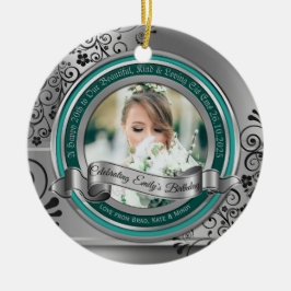 Foto Silver Flourish Elegant Banner Turquoise Keramisch Ornament