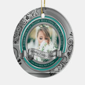 Foto Silver Flourish Elegant Banner Turquoise Keramisch Ornament (Links)