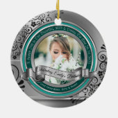 Foto Silver Flourish Elegant Banner Turquoise Keramisch Ornament (Achterkant)