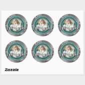 Foto Silver Flourish Elegant Banner Turquoise Ronde Sticker (Vel)