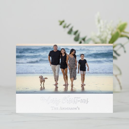 Foto Silver Gold Roos Gold Foil kerstfeestdag Folie Feestdagenkaart (Staand Voorkant)