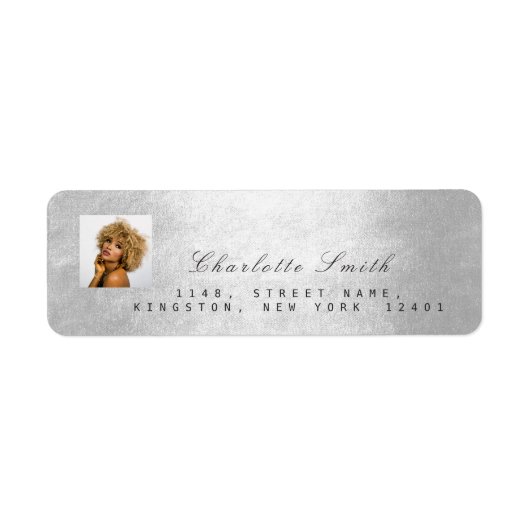 Foto Silver Gray RSVP Adress Name Metallic Minima Etiket (Voorkant)