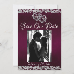 Foto, Silver Hearts & Glitter - Paarse Save The Date