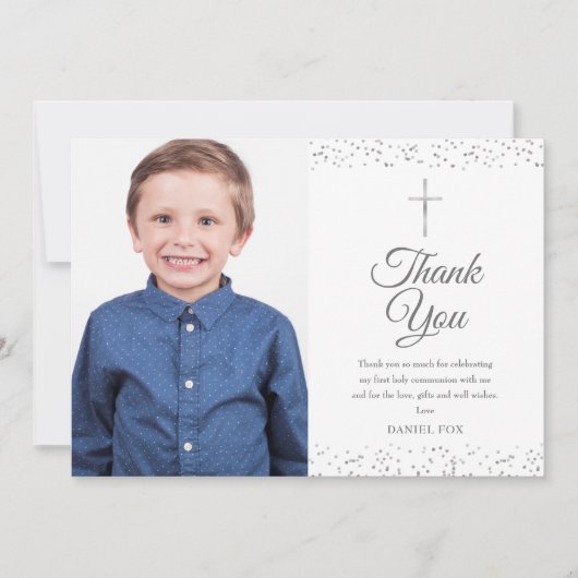 Foto: Silver Stardust First Heilige Communie Bedankkaart (Voorkant)