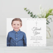 Foto: Silver Stardust First Heilige Communie Bedankkaart (Staand voorkant)