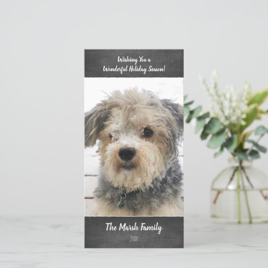 Foto: Simple Chalkboard met script, Kerstmis Feestdagenkaart (Staand voorkant)