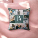 Foto Simple Chic Monogram Blauwgroen Kussen<br><div class="desc">Fotocollage en monogram.</div>