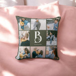 Foto Simple Chic Monogram Boho Green Kussen<br><div class="desc">Fotocollage en monogram.</div>