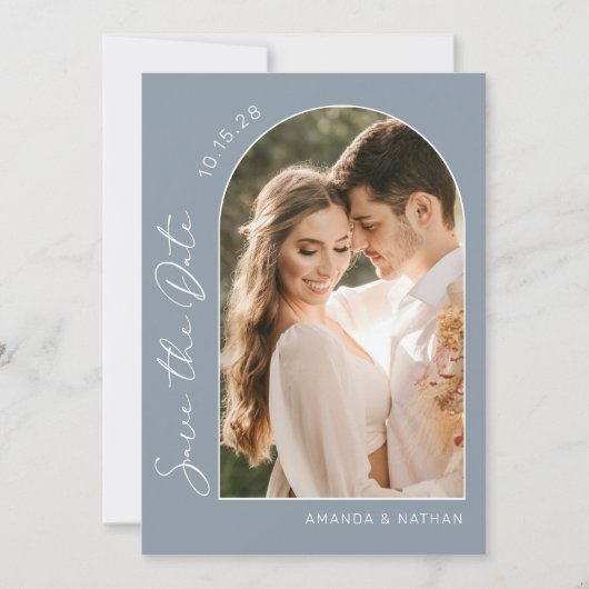 Foto Simple Elegant Dusty Blue Wedding Save The Date (Voorkant)