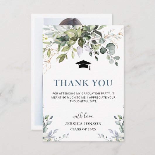 FOTO Simple Elegant Eucalyptus Foliage Afstuderen Bedankkaart (Voorkant / Achterkant)