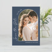 Foto Simple Elegant Navy Blue Wedding Save The Date (Staand voorkant)