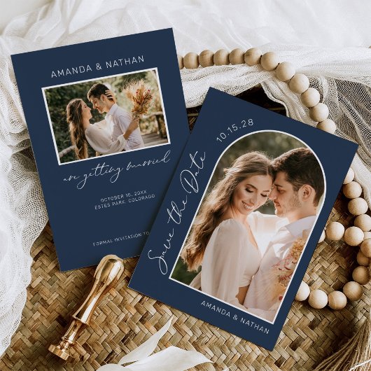 Foto Simple Elegant Navy Blue Wedding Save The Date