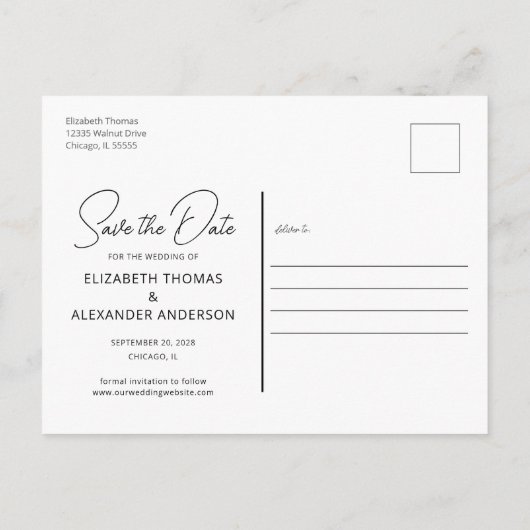 Foto Simple Elegant Script Announding Briefkaart (Achterkant)