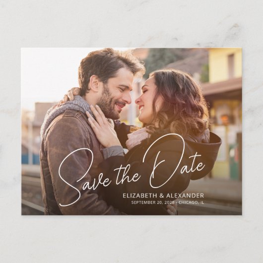 Foto Simple Elegant Script Announding Briefkaart (Voorkant)