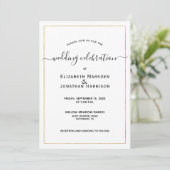 Foto Simple Elegant Script Black and Gold Wedding Kaart (Staand voorkant)
