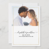 Foto Simple Elegant Script Black and Gold Wedding Kaart (Achterkant)