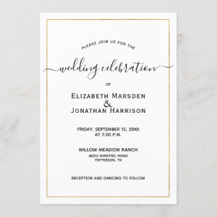 Foto Simple Elegant Script Black and Gold Wedding Kaart