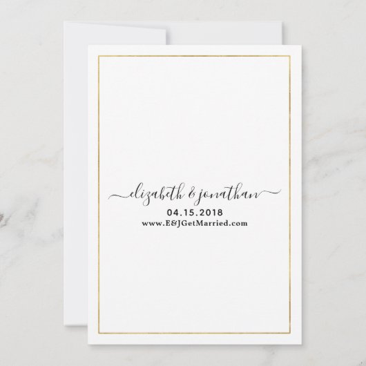 Foto Simple Elegant Script Black and Gold Wedding Kaart (Achterkant)