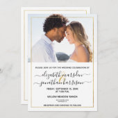 Foto Simple Elegant Script Black and Gold Wedding Kaart (Voorkant / Achterkant)