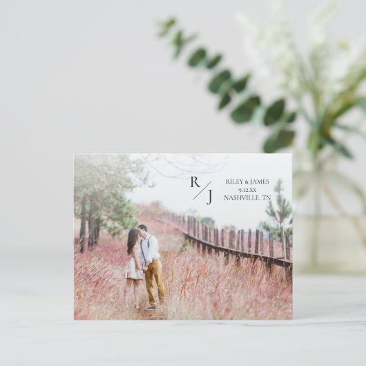 Foto Simple Monogram Weddenschap Save the Date Briefkaart (Staand voorkant)
