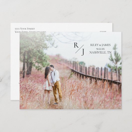 Foto Simple Monogram Weddenschap Save the Date Briefkaart (Voorkant / Achterkant)