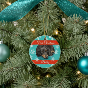 Foto Sjabloon Eerste Kerstmis Huisdier Hond Kat Keramisch Ornament