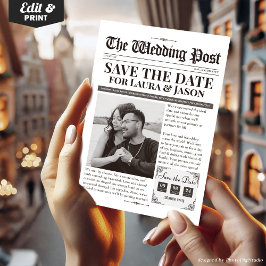 foto Sla de datum bruiloft krant Feestdagenkaart