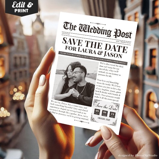  foto Sla de datum bruiloft krant Feestdagenkaart