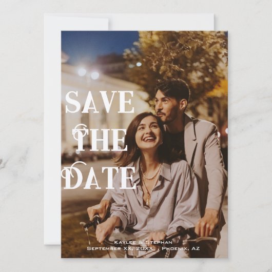 Foto Sla de datum op | Moderne elegante gepersonal Save The Date (Voorkant)