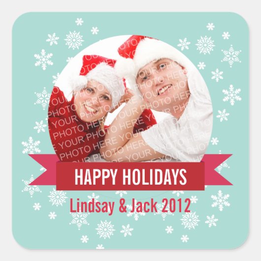 Foto sneeuw wereldbol prettige feestdagen sticker  (Voorkant)