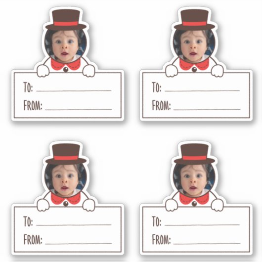 Foto Sneeuwman Cadeautag Sticker (Voorkant)