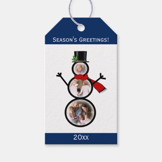 Foto Sneeuwman Kerst Aangepaste Sjabloon Cadeaulabel (Voorkant)