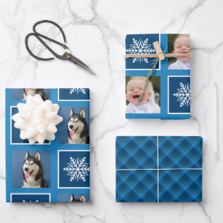 Foto Sneeuwvlok & Favorieten 2. Blauw. Inpakpapier Vel