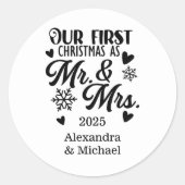 Foto Sneeuwvlokken Kerstmis Meneer en Mevrouw  Ronde Sticker (Voorkant)