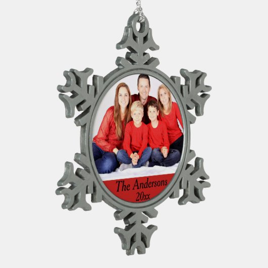 Foto Snowflake Year kerstversiering Aanpassen Tin Sneeuwvlok Ornament (Links)