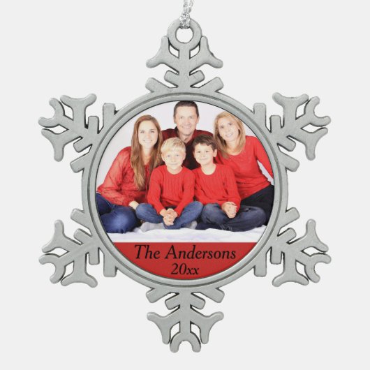 Foto Snowflake Year kerstversiering Aanpassen Tin Sneeuwvlok Ornament (Voorkant)